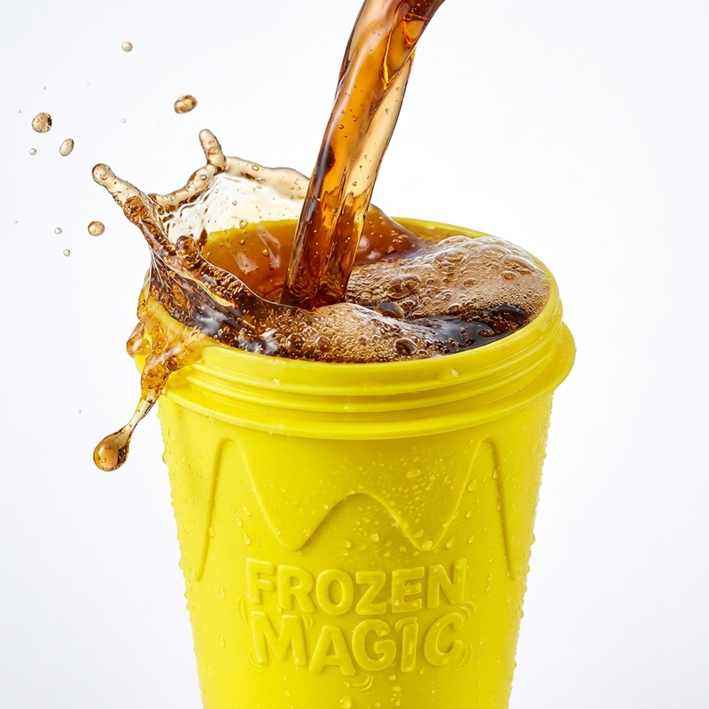 Pouring soda into the Slushy Cup, one of ten two-ingredient slushy combinations