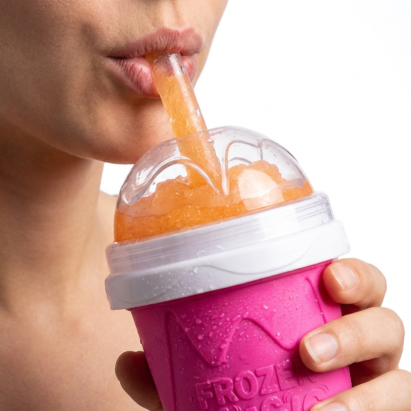 The Slushy Cup with its wide spoon-straw, used here for a sweetened diet drink