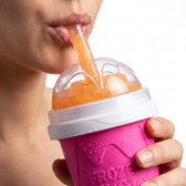Pink Slushy Cup with the included wide-bore slushy straw made for thick slush texture